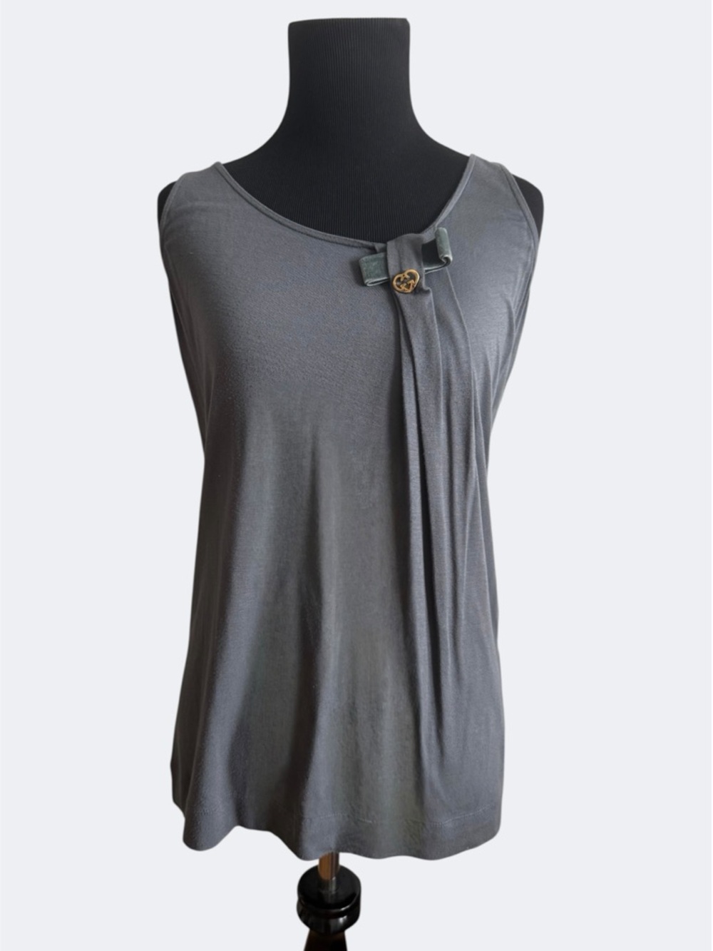 Gucci Gray Velvet Bow Accent Sleeveless Top